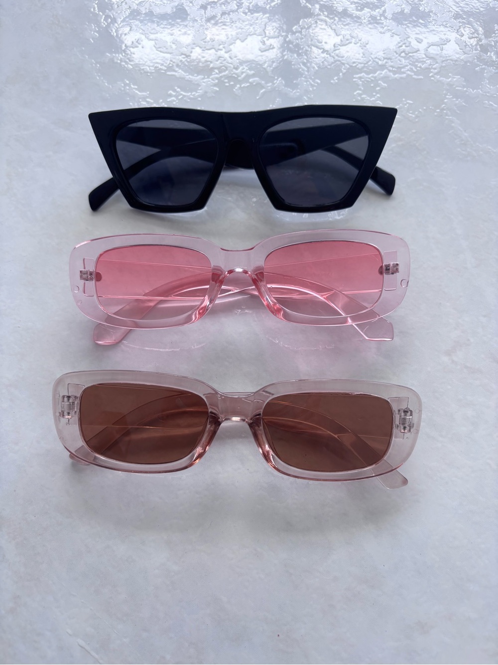 Set of 3 Black Cat-Eye & Pink Rectangular Women's Sunglasses